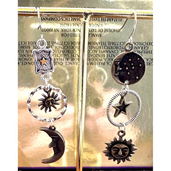 Celestial Star Moon Sun Earrings Dangle Hooks Astrology Eclectic Mismatched New - Picture 6 of 12